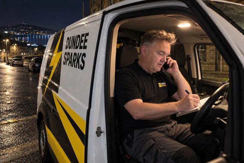 James answering a call at 3am in the cab of his van